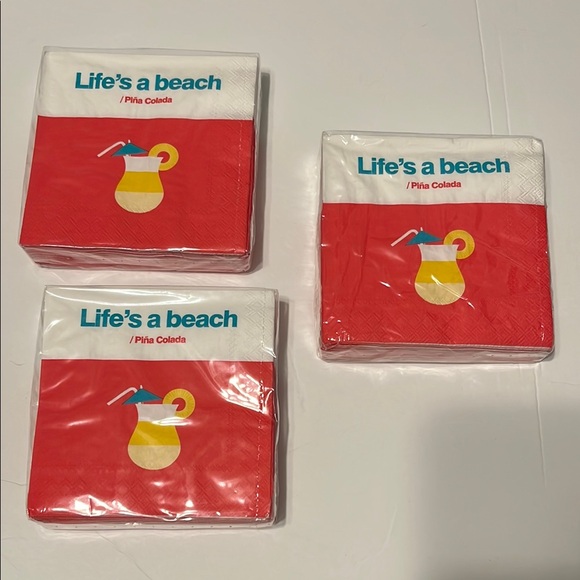 Life's a Beach Party Napkins Paper Red Yellow Cocktail Party Summer Pool Beach - Picture 1 of 7